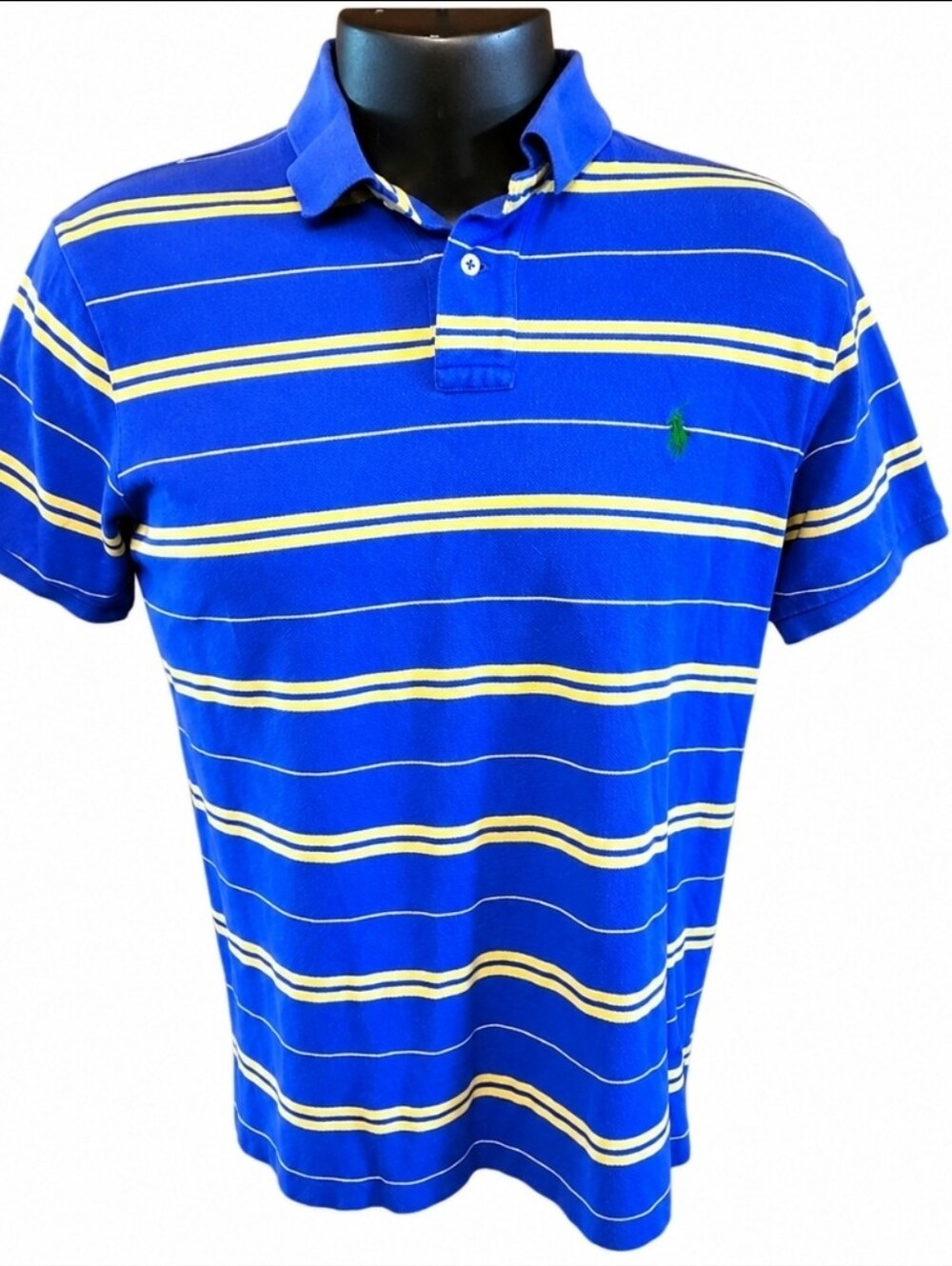 Polo Ralph Lauren Blue Yellow Striped Short Sleeve Polo Shirt Men's Size Large